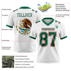 Custom White Kelly Green-Red 3D Pattern Mexico Authentic Football Jersey