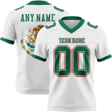 Custom White Kelly Green-Red 3D Pattern Mexico Mesh Authentic Football Jersey