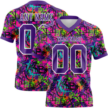 Custom Graffiti Pattern Purple-White 3D Pattern Splash Mesh Authentic Football Jersey