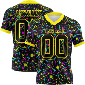 Custom Graffiti Pattern Black-Light Yellow 3D Pattern Splash Mesh Authentic Football Jersey