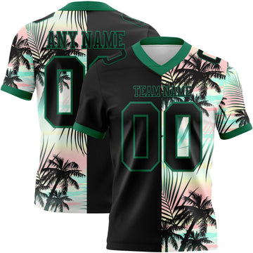 Custom Black Kelly Green 3D Pattern Tropical Hawaii Palm Leaves Mesh Authentic Football Jersey