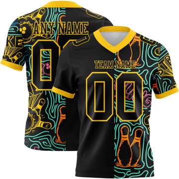Custom Black Yellow 3D Pattern Bowling Mesh Authentic Football Jersey
