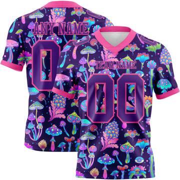 Custom Purple Pink 3D Pattern Colorful Flowers And Mushrooms Psychedelic Hallucination Mesh Authentic Football Jersey