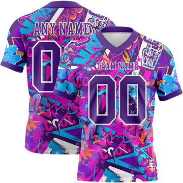 Custom Graffiti Pattern Purple-White 3D Pattern Splash Mesh Authentic Football Jersey