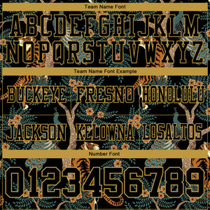 Custom Black Old Gold 3D Pattern Tiger And Peacock Mesh Authentic Football Jersey