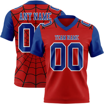 Custom Red Royal-White 3D Pattern Spider Web Mesh Authentic Football Jersey