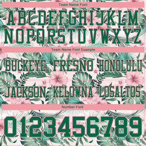 Custom Medium Pink Kelly Green 3D Pattern Hawaii Palm Leaves And Flowers Authentic Football Jersey