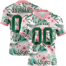 Загрузить изображение в средство просмотра галереи, Custom Medium Pink Kelly Green 3D Pattern Hawaii Palm Leaves And Flowers Authentic Football Jersey
