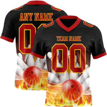Custom Black Red-Yellow 3D Pattern Flame Bowling Mesh Authentic Football Jersey