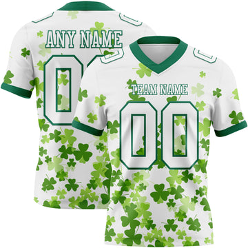 Custom White Kelly Green 3D Pattern St. Patrick's Day Mesh Authentic Football Jersey