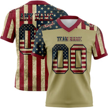 Загрузить изображение в средство просмотра галереи, Custom Cream Vintage USA Flag Crimson-Black 3D Pattern Authentic Football Jersey
