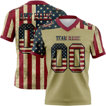 Custom Cream Vintage USA Flag Crimson-Black 3D Pattern Mesh Authentic Football Jersey