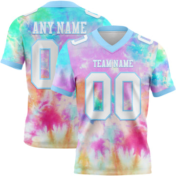 Custom Tie Dye White-Light Blue 3D Pattern Rainbow Mesh Authentic Football Jersey