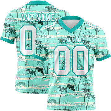 Custom Aqua White 3D Pattern Hawaii Palm Trees Mesh Authentic Football Jersey