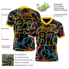 Загрузить изображение в средство просмотра галереи, Custom Black Yellow 3D Pattern Bowling Authentic Football Jersey
