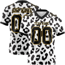Загрузить изображение в средство просмотра галереи, Custom White Black-Old Gold 3D Pattern Leopard Print Authentic Football Jersey
