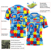 Загрузить изображение в средство просмотра галереи, Custom Powder Blue White 3D Pattern Autism Awareness Puzzle Pieces Authentic Football Jersey
