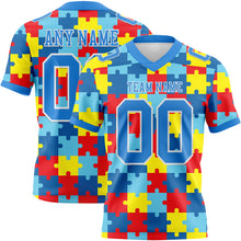 Загрузить изображение в средство просмотра галереи, Custom Powder Blue White 3D Pattern Autism Awareness Puzzle Pieces Authentic Football Jersey
