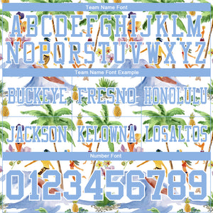 Custom White Light Blue 3D Pattern Beach Hawaii Palm Trees Authentic Football Jersey