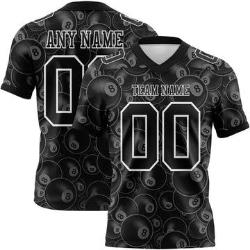 Custom Black White 3D Pattern Billiards Snooker 8 Ball Mesh Authentic Football Jersey