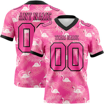 Custom Pink Black 3D Pattern Flamingo Mesh Authentic Football Jersey