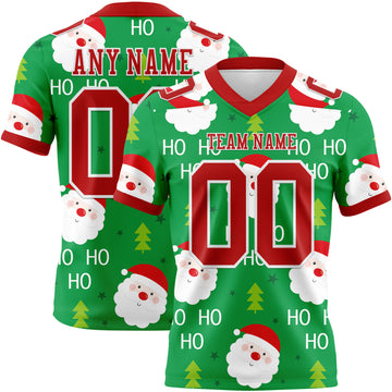 Custom Green Red-White 3D Pattern Christmas Mesh Authentic Football Jersey