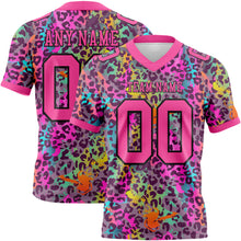 Laden Sie das Bild in den Galerie-Viewer, Custom Graffiti Pattern Pink-Black 3D Pattern Colorful Leopard Print Authentic Football Jersey
