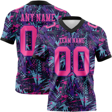 Custom Graffiti Pattern Pink Purple-Black 3D Pattern Creative Geometric Figures And Dots Mesh Authentic Football Jersey