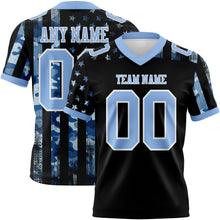 Загрузить изображение в средство просмотра галереи, Custom Black Light Blue-White 3D Pattern American Flag Authentic Football Jersey
