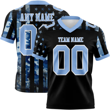 Custom Black Light Blue-White 3D Pattern American Flag Mesh Authentic Football Jersey