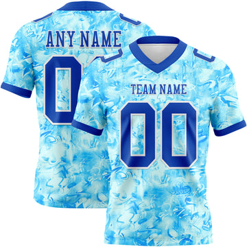 Custom Graffiti Pattern Thunder Blue-White 3D Pattern Scratch Mesh Authentic Football Jersey