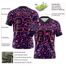 Загрузить изображение в средство просмотра галереи, Custom Purple Black-Pink 3D Pattern Leopard Print Authentic Football Jersey
