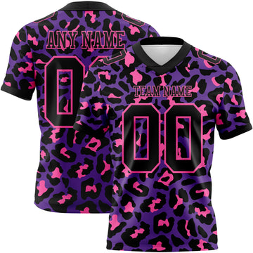 Custom Purple Black-Pink 3D Pattern Leopard Print Mesh Authentic Football Jersey