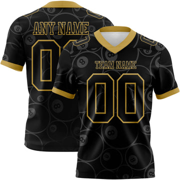 Custom Black Old Gold 3D Pattern Billiards Snooker 8 Ball Mesh Authentic Football Jersey