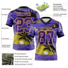 Загрузить изображение в средство просмотра галереи, Custom Purple Black-Yellow 3D Pattern Sun Beach Hawaii Palm Trees Authentic Football Jersey
