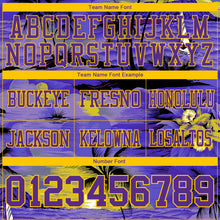 Загрузить изображение в средство просмотра галереи, Custom Purple Black-Yellow 3D Pattern Sun Beach Hawaii Palm Trees Authentic Football Jersey
