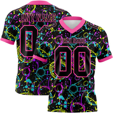 Custom Graffiti Pattern Black-Pink 3D Pattern Neon Splash Mesh Authentic Football Jersey