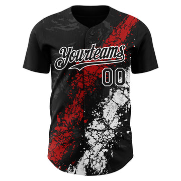 Custom Black Red-White 3D Pattern Design Splash Authentic Baseball Jersey