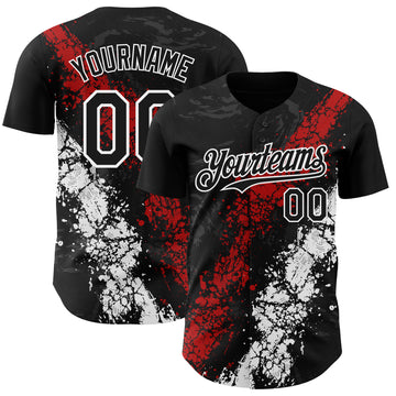 Custom Black Red-White 3D Pattern Design Splash Authentic Baseball Jersey