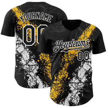 Custom Black Yellow-White 3D Pattern Design Splash Authentic Baseball Jersey
