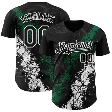 Custom Black Kelly Green-White 3D Pattern Design Splash Authentic Baseball Jersey
