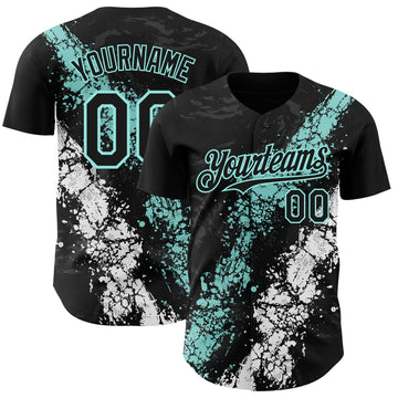 Custom Black Ice Blue-White 3D Pattern Design Splash Authentic Baseball Jersey