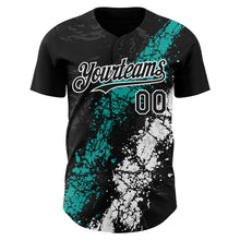 Charger l'image dans la galerie, Custom Black Aqua-White 3D Pattern Design Splash Authentic Baseball Jersey
