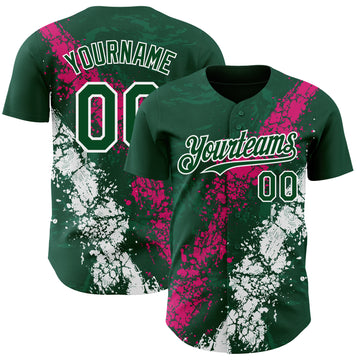 Custom Green Hot Pink-White 3D Pattern Design Splash Authentic Baseball Jersey