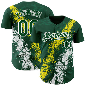 Custom Green Light Yellow-White 3D Pattern Design Splash Authentic Baseball Jersey