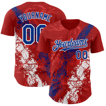 Custom Red Royal-White 3D Pattern Design Splash Authentic Baseball Jersey