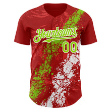 Charger l'image dans la galerie, Custom Red Neon Green-White 3D Pattern Design Splash Authentic Baseball Jersey
