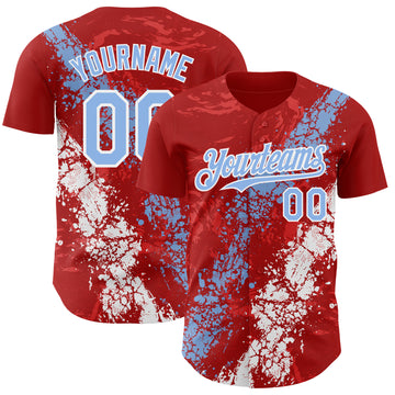 Custom Red Light Blue-White 3D Pattern Design Splash Authentic Baseball Jersey