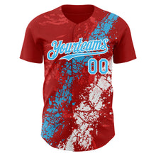 Charger l'image dans la galerie, Custom Red Sky Blue-White 3D Pattern Design Splash Authentic Baseball Jersey

