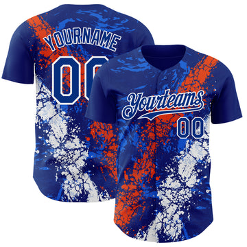 Custom Royal Orange-White 3D Pattern Design Splash Authentic Baseball Jersey